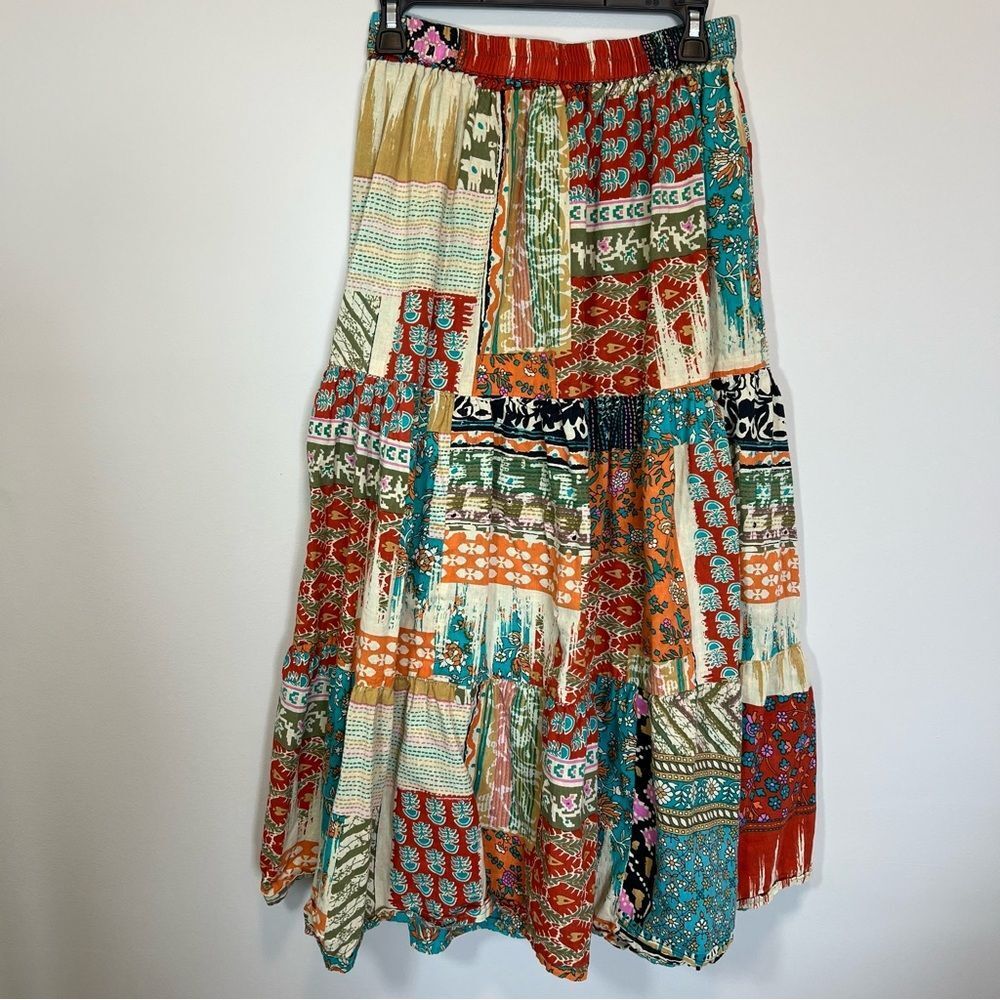 Signals Women’s Multicolor Patchwork Tiered Maxi Skirt Medium